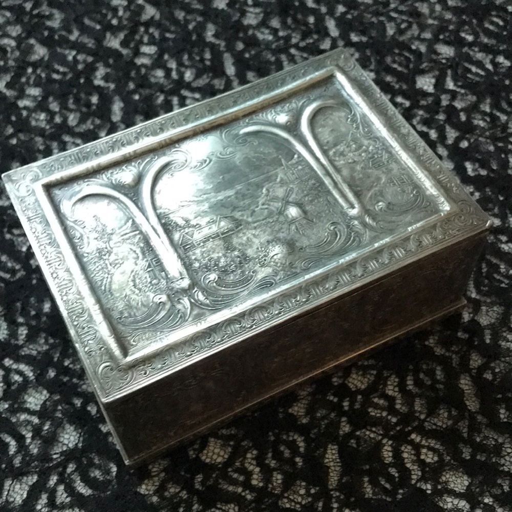 Ornate Silver Plated Wood Lined Trinket Box